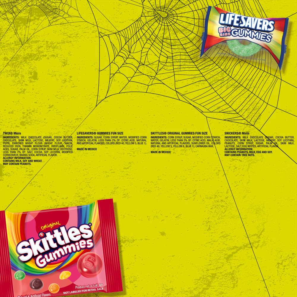 SNICKERS, SKITTLES Gummies, TWIX & LIFE SAVERS Halloween Gummies Fun Size and Mini Chocolate Candy Variety Pack, Halloween Candy Individually Wrapped, 55 Ct Bulk Bag