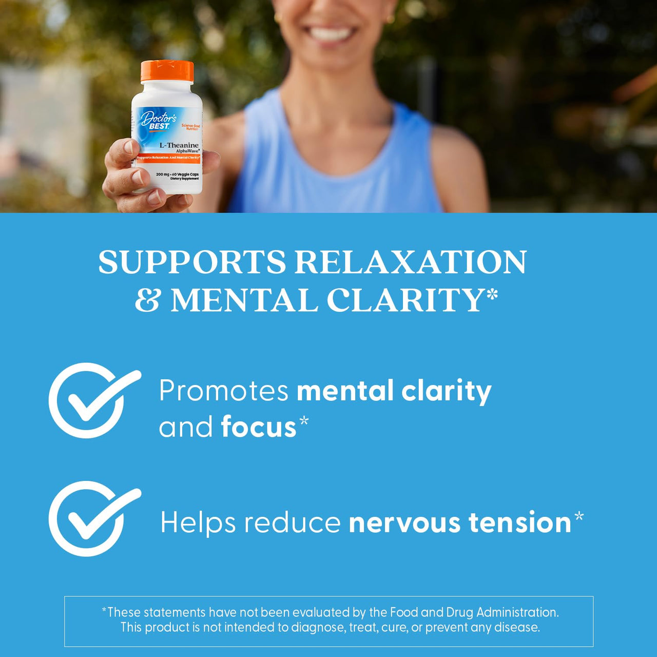 Doctor's Best L-Theanine Caps 200mg for Men & Women - L Theanine AlphaWave Supplement for Calm & Focus Support, Helps Reduce Stress, Vegan, Gluten Free, Soy Free, Non GMO - 60 Veg Capsules