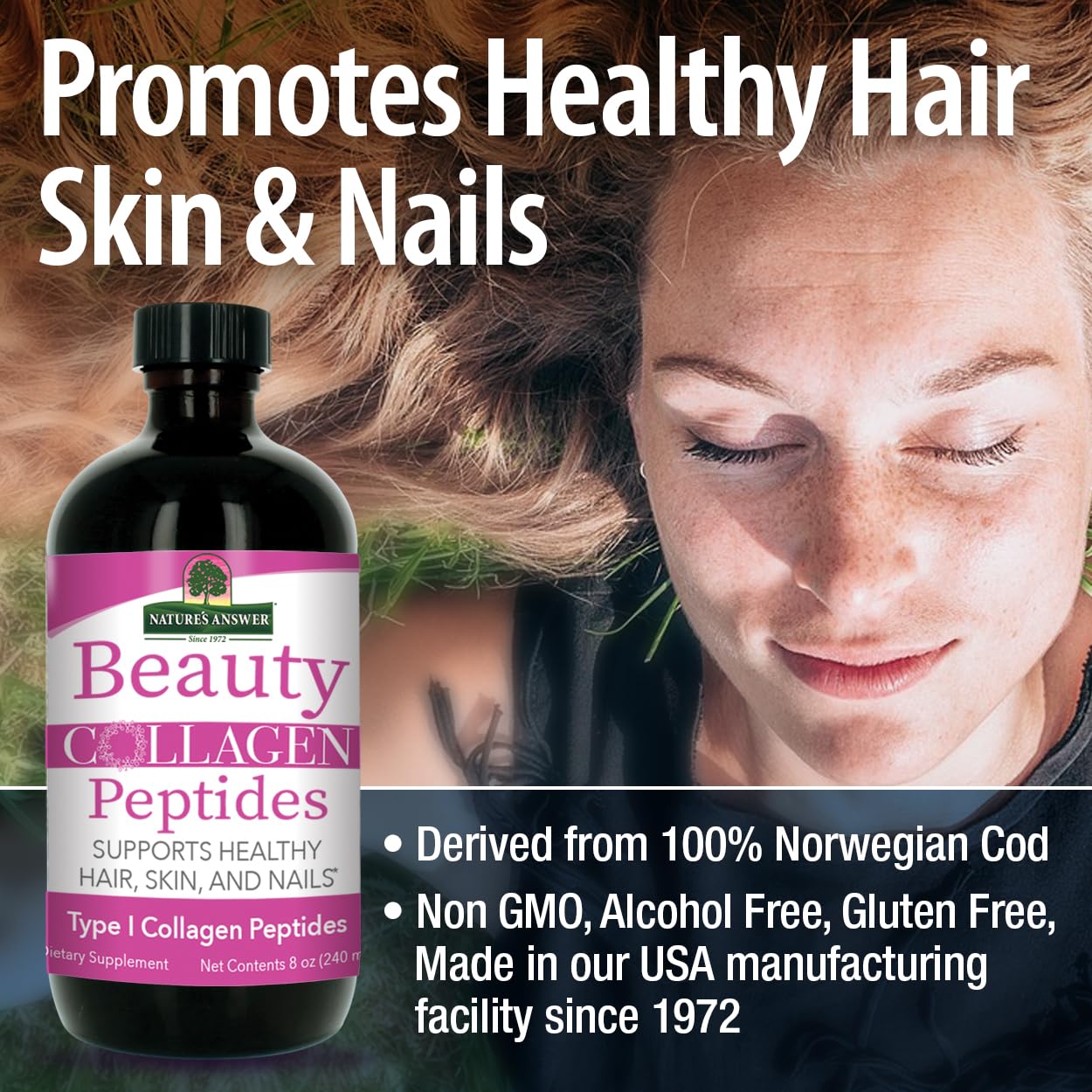 Nature's Answer Beauty Collagen Peptides 8 Fluid Ounces | Hair, Skin & Nail Support | Gluten-Free | Alcohol-Free | Non-GMO | Cruelty-Free | Single Count