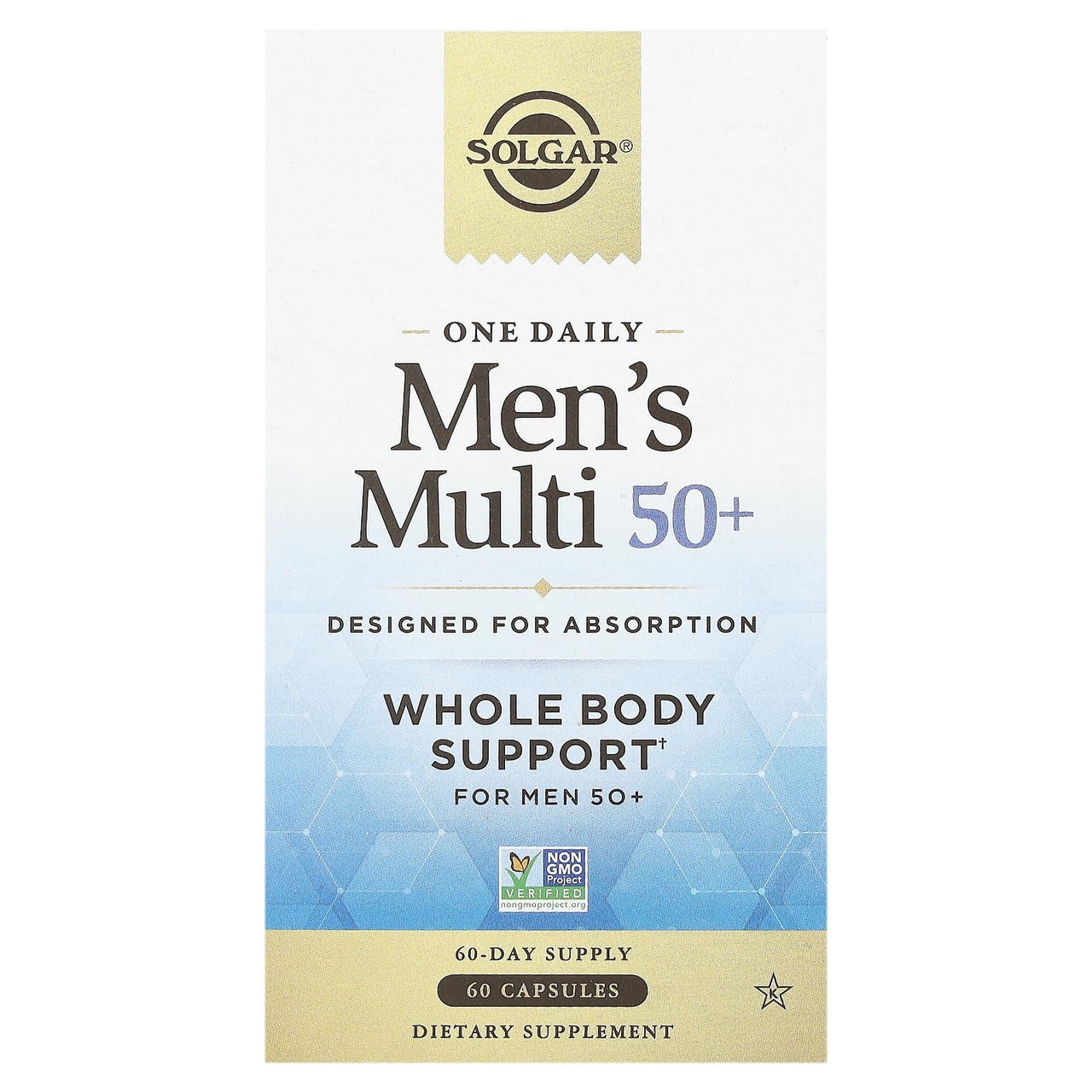 Solgar One Daily Men's Multi 50+ Whole Body Support for Men 50 and Older Highly Absorbable Delayed Release Heart, Energy, Stress, Muscle, Bone, Prostate Support Vitamin 60 Vegan Capsules, 60 Servings