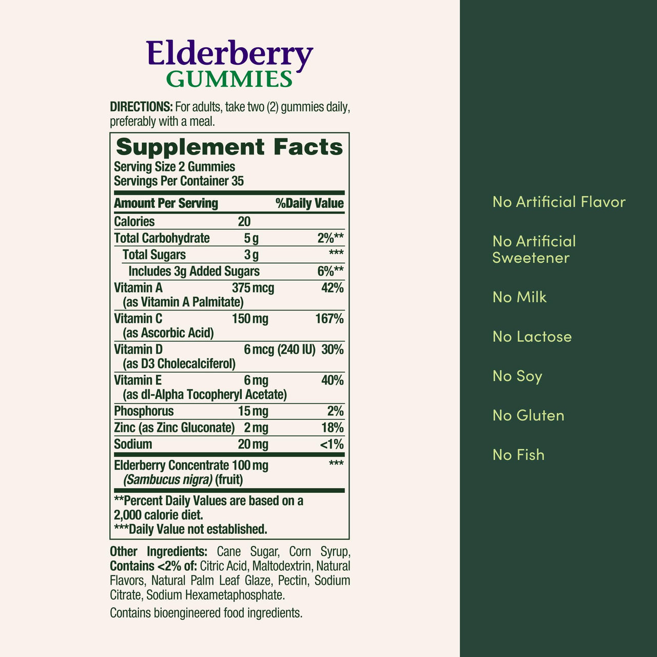 Nature's Bounty Elderberry Gummies, Dietary Supplement, Supports Immune Health, Contains Vitamin A, C, D, E and Zinc, 100 mg, 70 Gummies