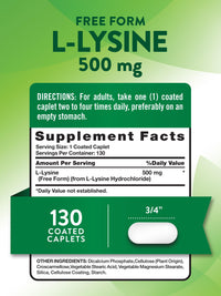 Thumbnail for Nature's Truth L-Lysine 500mg | 130 Coated Caplets | Free Form | Essential Amino Acid | Vegan, Non-GMO, & Gluten Free Supplement