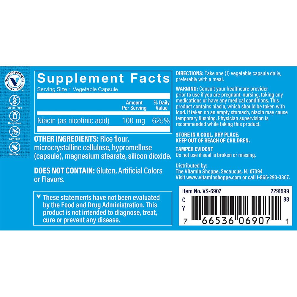 The Vitamin Shoppe Niacin Supports Cardiovascular Health Energy Production (100 Vegetable Capsules)