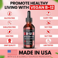 Thumbnail for VITBOOST Vegan Liquid B-12 Drops – 60 x 5000 mcg Extra Strength Raspberry Flavored Vitamin B12 Liquid Methylcobalamin sublingual Supplement | Designed to Maximize Absorption & Energy | Gluten Free