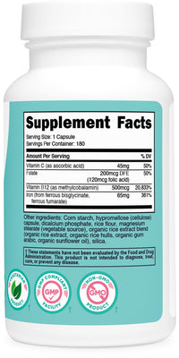 Thumbnail for Nutricost Iron for Women 65mg, 180 Capsules, with Vitamin C, Folate, & Vitamin B12 - Vegetarian Friendly, Non-GMO, Gluten Free
