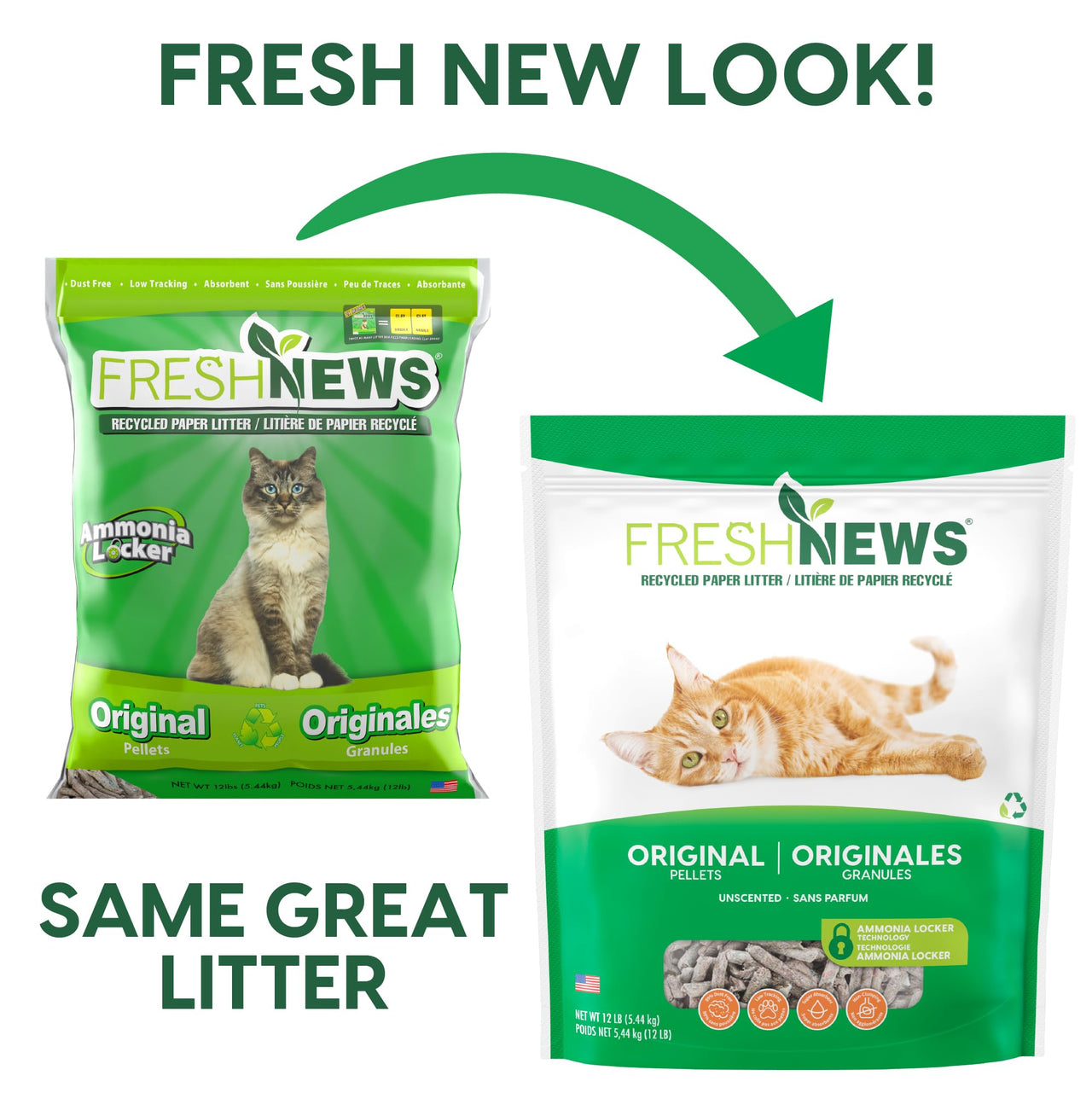 Fresh News Recycled Paper Original Pellet Cat Litter, 25 Pound, Non-Clumping, Unscented, Made in USA