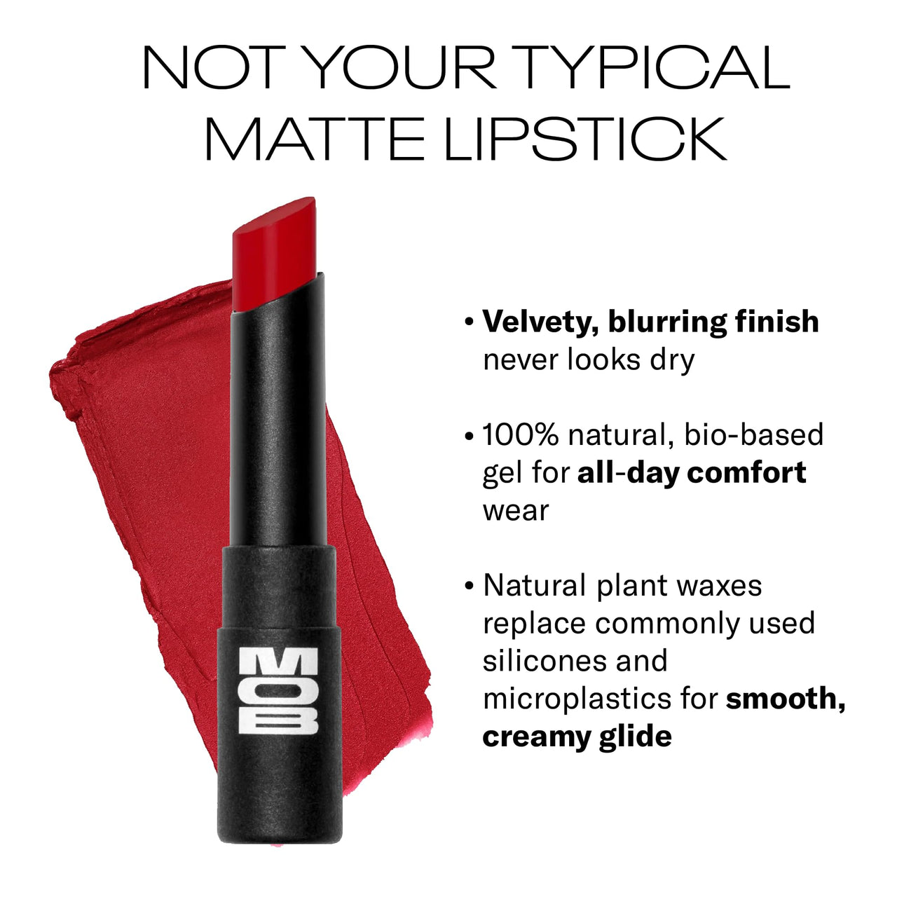 MOB Beauty Soft Matte Lipstick M67 – Red | Weightless, One-Swipe Color Infused with Skincare | Vegan, Silicone-Free, Cruelty-Free Formula in a Biodegradable Capsule