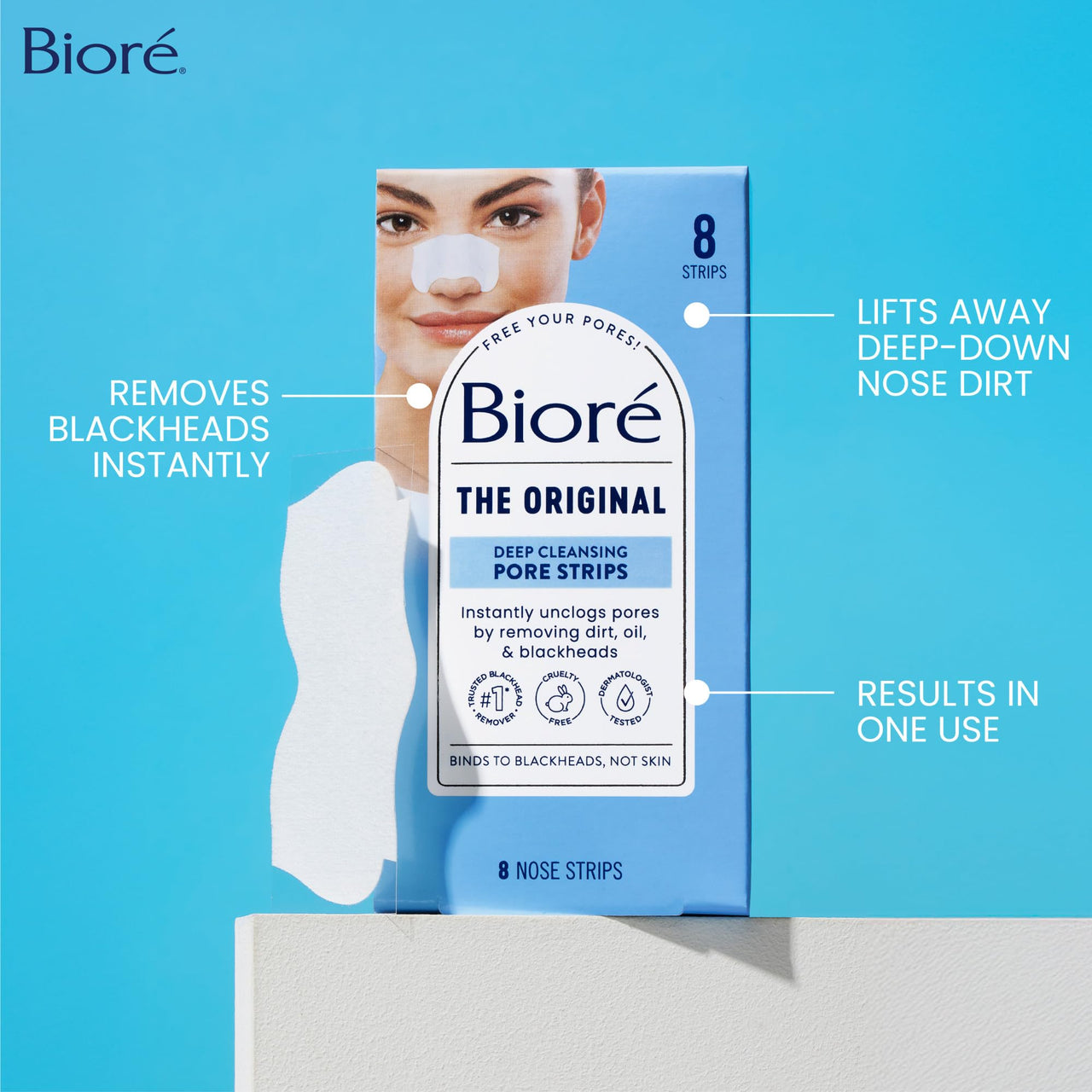 Bioré Original Blackhead Remover Strips, Deep Cleansing Nose Strips With Instant Pore Unclogging, Features C-Bond Technology, Oil-Free, Non-Comedogenic Use, 14 Count, Pack of 4