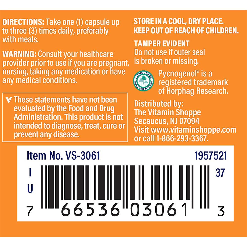 Pycnogenol 50mg - Antioxidant That Supports Cardiovascular, Skin & Cellular Health(60 Capsules) by The Vitamin Shoppe