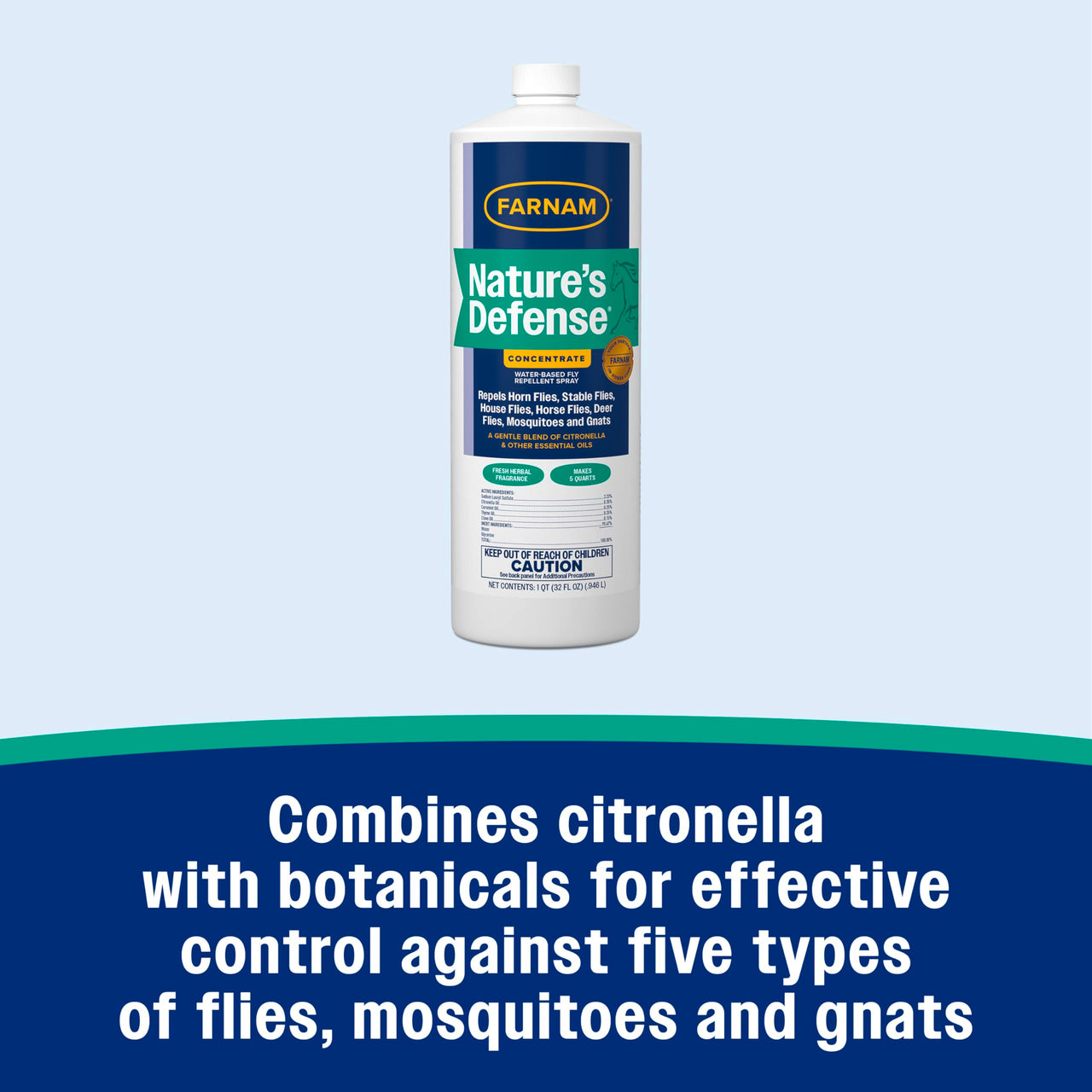 Farnam Nature’s Defense Concentrate, Water-Based Botanical Fly Repellent Spray for Horses, Ideal for Sensitive Skin, 32 oz