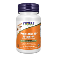 Thumbnail for NOW Foods Supplements, Probiotic-10™, 25 Billion, with 10 Probiotic Strains, Dairy, Soy and Gluten Free, Strain Verified, 30 Veg Capsules