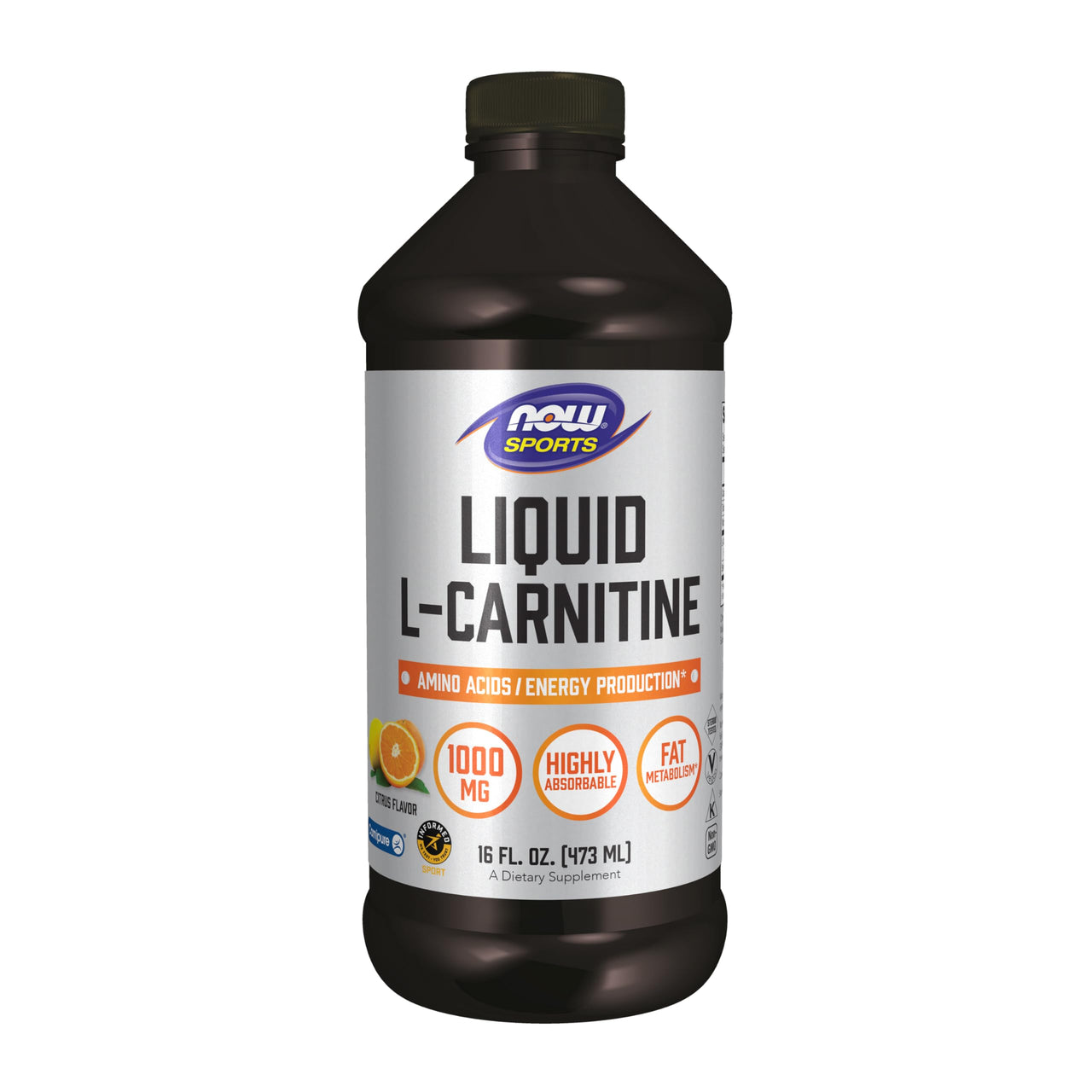 NOW Foods Sports Nutrition, L-Carnitine Liquid 1000 mg, Highly Absorbable, Citrus, 16-Ounce
