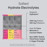 Thumbnail for Sports Research® Salted Hydrate Electrolytes Powder Packets - Sugar-Free & Naturally Flavored with Vitamins, Minerals, and Coconut Water - Supports Hydration* - 15 Packets - Variety Pack