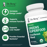 Thumbnail for Dr. Berg's Greens Superfood Cruciferous Vegetable Tablets - Vegetable Supplements for Adults w/ 11 Phytonutrient Super Greens Tablets - Energy, Immune System & Liver Veggie Tablets - 250 Tablets