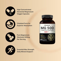 Thumbnail for NatureBell Magnesium Glycinate 500mg, 240 Capsules | 100% Chelated & Purified | Sleep, Muscle & Nerve Support | Non-GMO, Gluten-Free