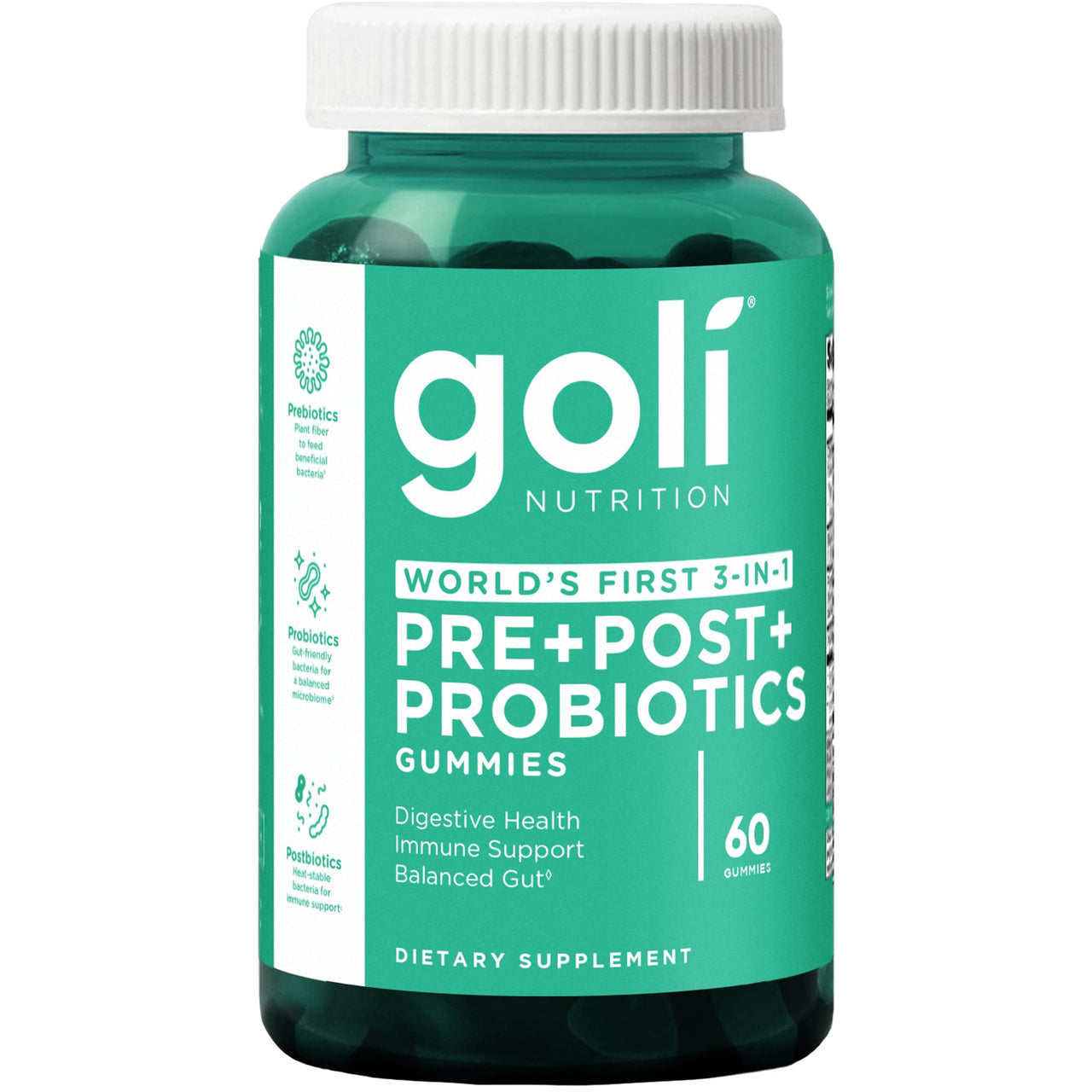 Goli Pre Pro Postbiotic Gummies - Worlds First 3-in-1 Formula with DE111 Probiotics, XOS Prebiotics, MCC1849 Postbiotics - Vegan, Non-GMO, Gluten-Free