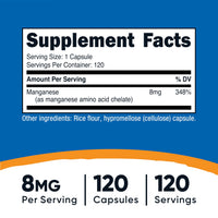 Thumbnail for Nutricost Chelated Manganese Supplement 8mg, Amino Acid Chelate, 120 Capsules, 120 Servings - Gluten Free, Non-GMO and Vegetarian Friendly