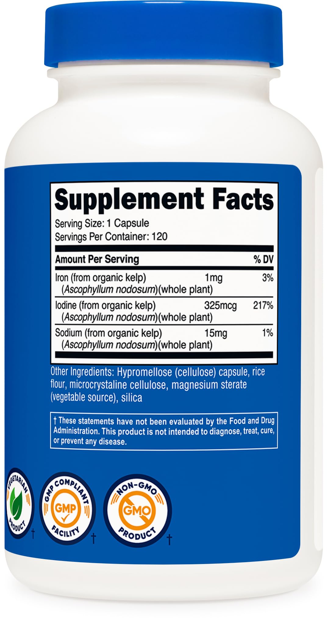 Nutricost Iodine (Natural Iodine from Organic Sea Kelp) 325mcg, 120 Capsules, Vegetarian, Non-GMO & Gluten Free