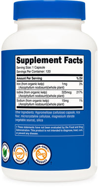 Thumbnail for Nutricost Iodine (Natural Iodine from Organic Sea Kelp) 325mcg, 120 Capsules, Vegetarian, Non-GMO & Gluten Free