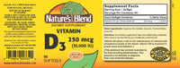 Thumbnail for Nature's Blend Vitamin D3 250 MCG (10,000 IU), 90 SOFTGELS