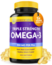Thumbnail for InnovixLabs Triple Strength Omega 3 Supplement, Burpless Fish Oil for Women and Men - 900 mg EPA & DHA, Brain & Joint Support, Award Winning & Third-Party Tested, 200 Softgels