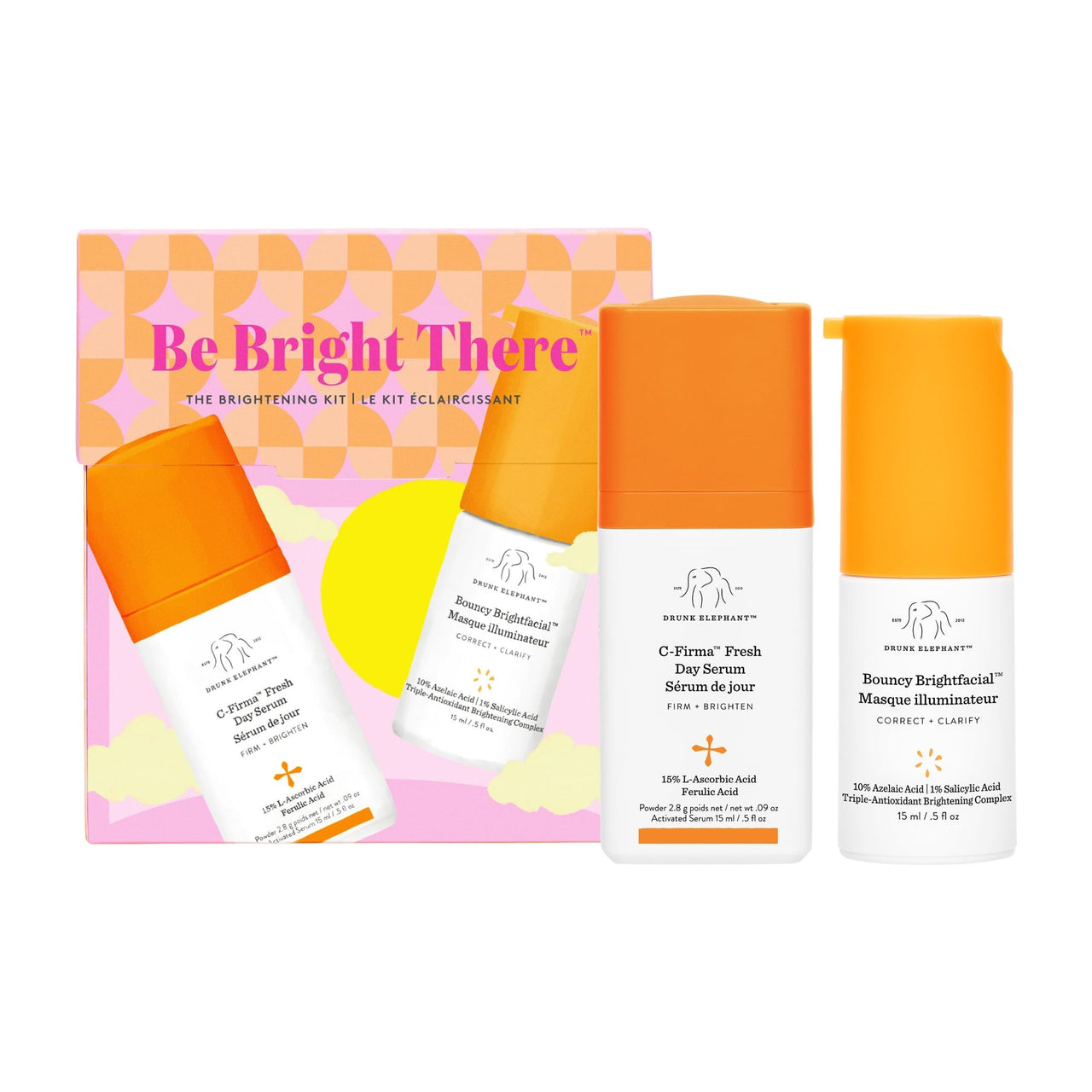 Drunk Elephant Be Bright There: The Brightening Kit - Includes C-Firma (15 ml/.5 fl oz) and Bouncy Brightfacial (15 ml/.5 fl oz)