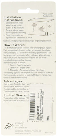 Thumbnail for Amer Thermal Instruments Liquid Crystal Vertical Aquarium Thermometer, Small
