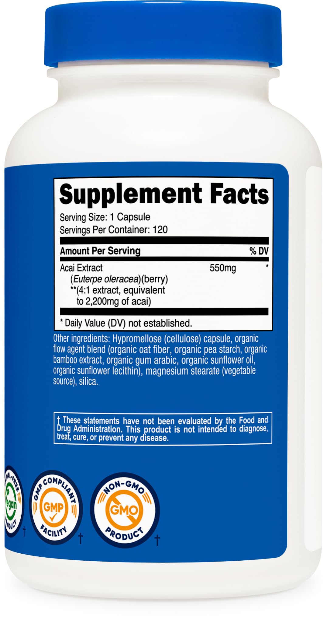 Nutricost Acai Extract 2,200mg, 120 Vegetarian Capsules (Euterpe Oleracea) from 550mg of 4:1 Extract - Non-GMO, Gluten Free