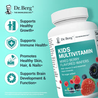 Thumbnail for Dr. Berg Kids Chewable Multivitamins (NOT Sweetened w/Sugar) - Daily Multivitamin for Kids that Includes 20 Nutrients & Trace Mineral Complex - Mixed Berry Chewable Vitamins for Kid - Brown Wafers