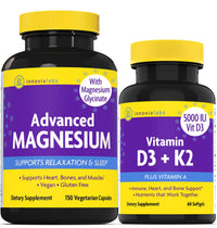 Thumbnail for Magnesium & D3 Bundle: InnovixLabs Advanced Magnesium (150 Time-Release Capsules) and InnovixLabs Vitamin D3 +K2 Supplement (60 Softgels). Optimal Calcium Absorption, Supports Bone and Immune Health.*