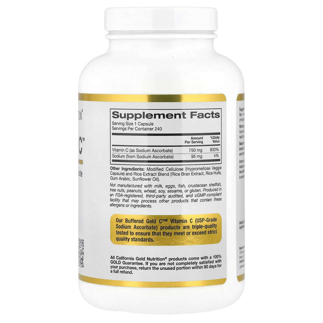 California Gold Nutrition Buffered Gold C Non-Acidic Vitamin C Supplement - Immune Support & Seasonal Wellness - Vegetarian Friendly - Gluten Free, Non-GMO - 750 mg - 240 Veggie Capsules