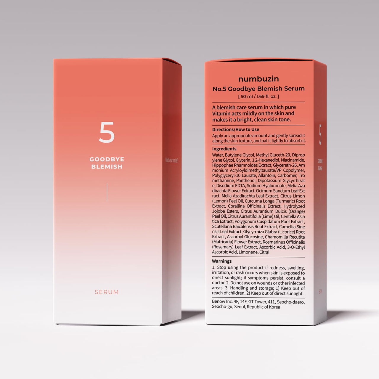 numbuzin No.5 Serum | Goodbye Blemish Serum | for Acne Scars with Vitamin C, Niacinamide, Antioxidant | Lightweight Gel, Korean Skincare for Face | 1.69 fl. oz.