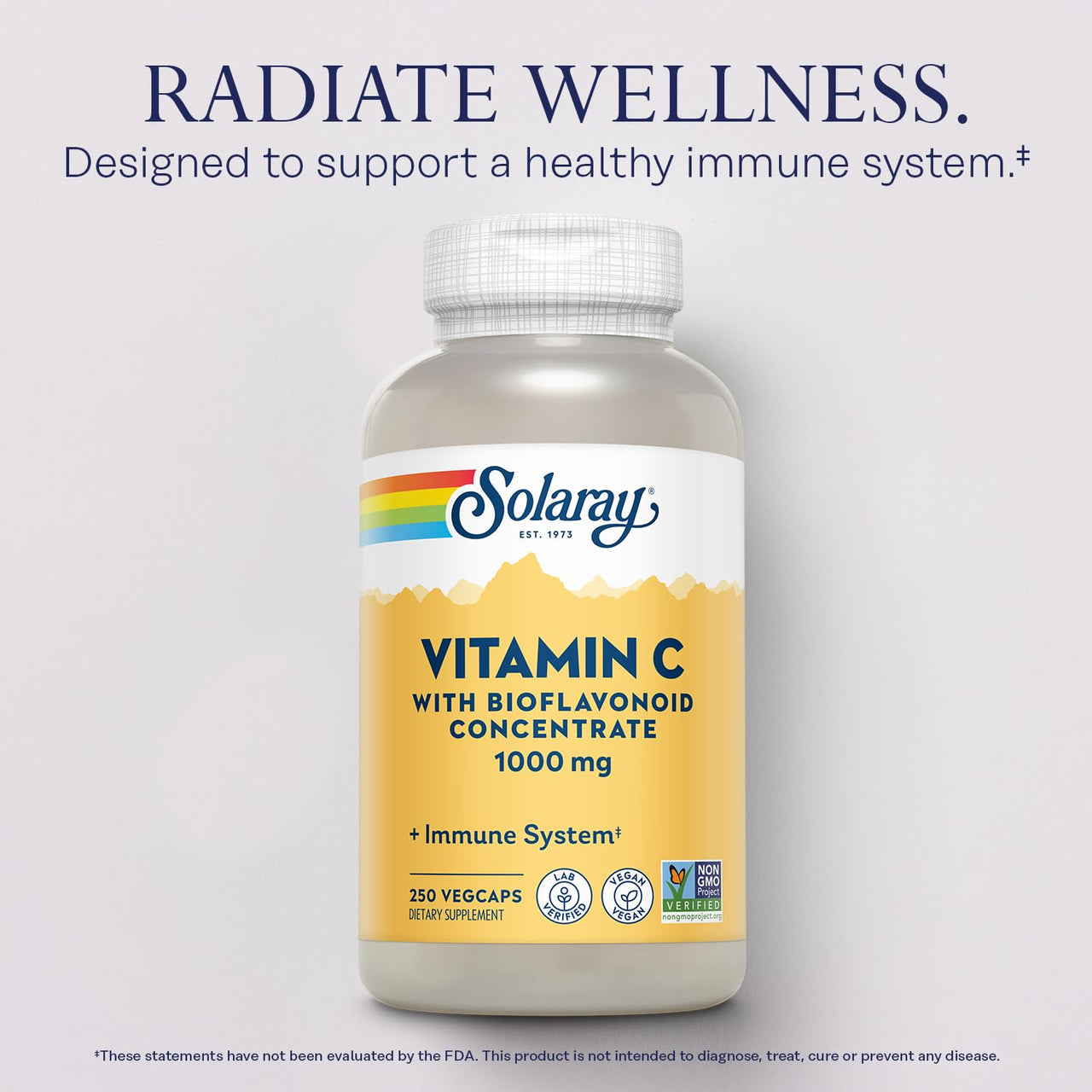 SOLARAY Vitamin C 1000mg with Bioflavonoids Concentrate - Vitamin C Capsules with Rose HIPS and Acerola Cherry - Antioxidant, Heart Health and Immune Support Supplement, Vegan, Non-GMO, 250 Servings