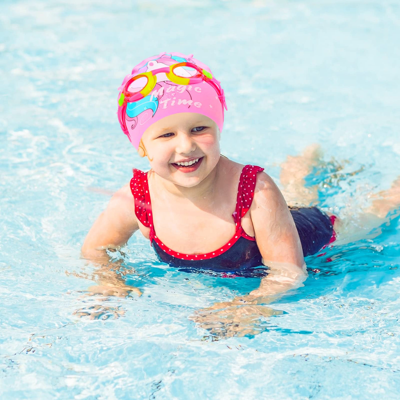 AuSletie Kids Swim Caps for Girls, Toddler Silicone Swimming Cap for Kids, Durable Comfortable Swimming Caps for Girls