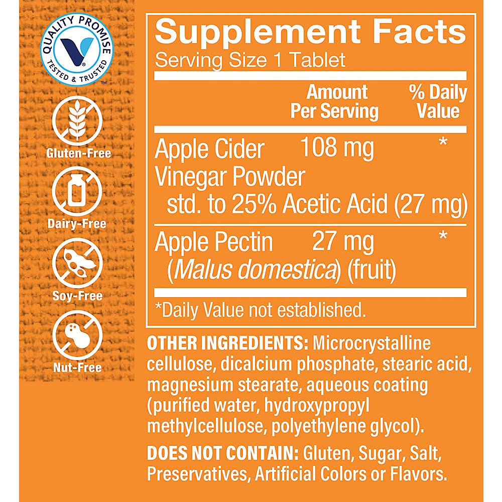 The Vitamin Shoppe Apple Cider Vinegar with Apple Pectin (100 Tablets)