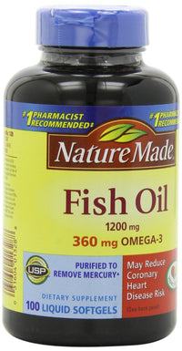 Thumbnail for Nature Made Fish Oil 1200mg, 360mg Omega-3 100 Liquid Softgels (3 Pack)
