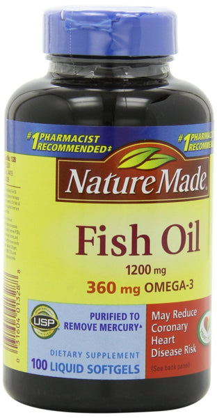 Nature Made Fish Oil 1200mg, 360mg Omega-3 100 Liquid Softgels (3 Pack)