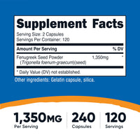 Thumbnail for Nutricost Fenugreek Seed 1350mg, 240 Capsules - Gluten Free, Non-GMO, 675mg Per Capsule