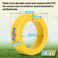 Thumbnail for CIGITDT 2 Pack Baseball and Softball Bat Weights - 16 oz Baseball Donuts for Adult + Youth Baseball Accessories- Fits All Standard Bats-Yellow & Blue