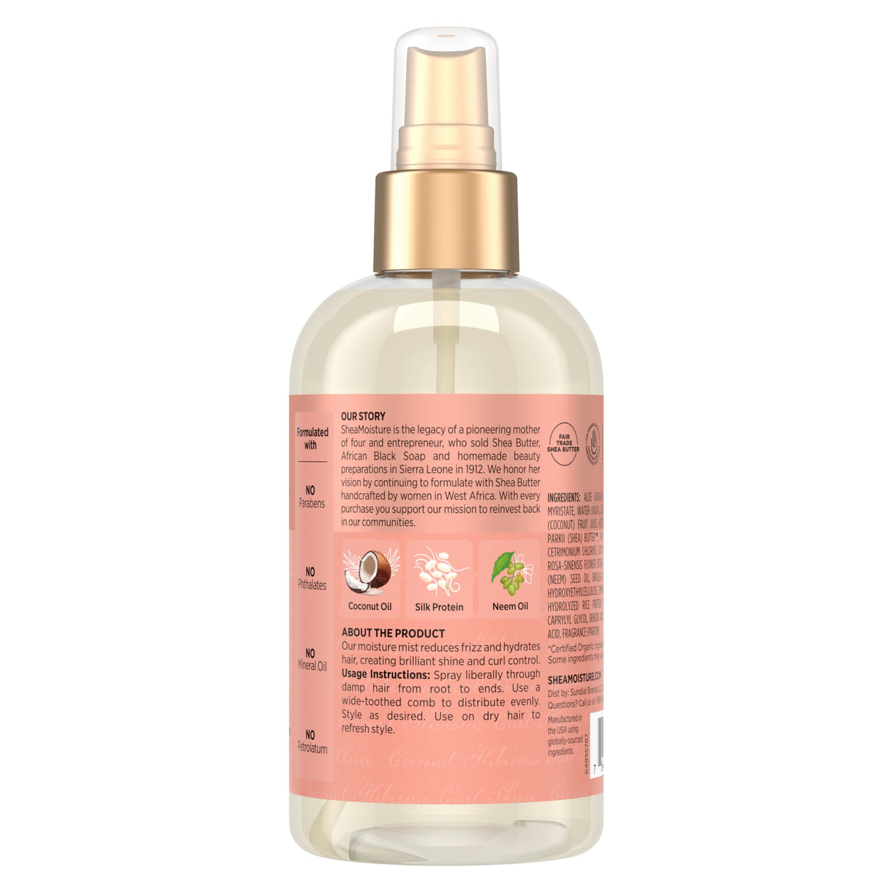 SheaMoisture Hold and Shine Moisture Mist Coconut and Hibiscus for Thick, Curly Hair for Frizz Control 8 fl oz