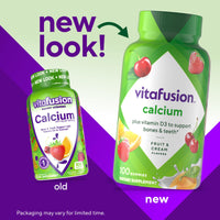 Thumbnail for vitafusion Chewable Calcium Gummy Vitamins for Bone and Teeth Support, Calcium Gummies, Fruit and Cream Flavor, 100 Count, 50 Day Supply