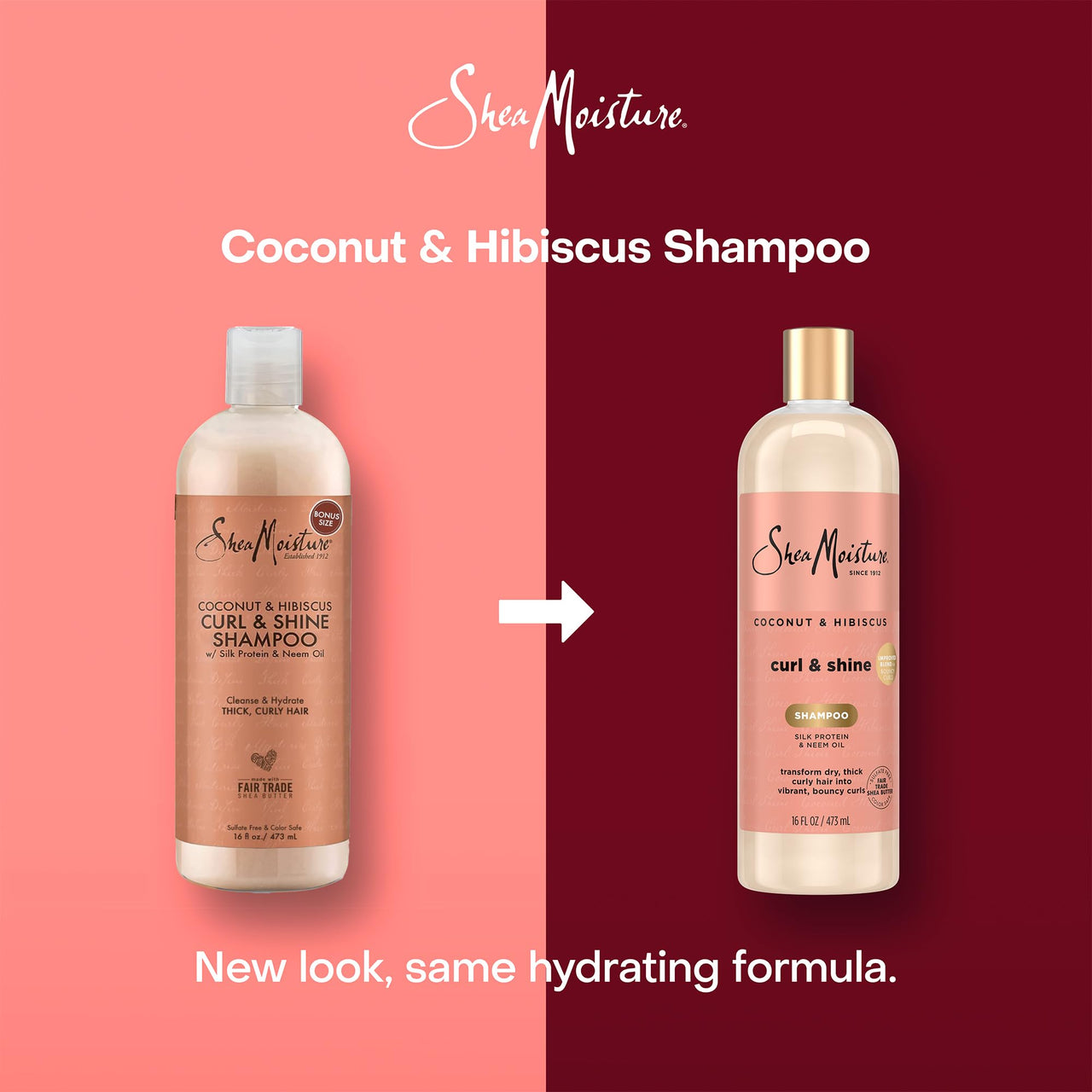 SheaMoisture Coconut & Hibiscus Curl & Shine Shampoo for Bouncy Curls, Frizz Control, 16 Oz