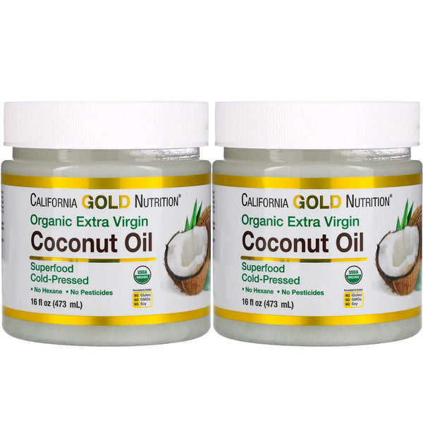 Image 1 of Organic Extra Virgin Coconut Oil by California Gold Nutrition - Use as Cooking Oil or Butter Substitute - Use Externally on Hair & Skin - Vegan Friendly - Gluten Free, Non-GMO - 2 Pack - 16 fl oz Each