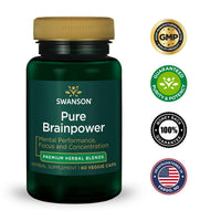 Thumbnail for Swanson Pure Brainpower Brain Health Cognitive Memory Focus Support Brain-Derived Neurotrophic Factor (BDNF) Herbal Supplement (Ginkgo Biloba, Bacopa Monnieri) 60 Veggie Capsules (Veg Caps) Vegan