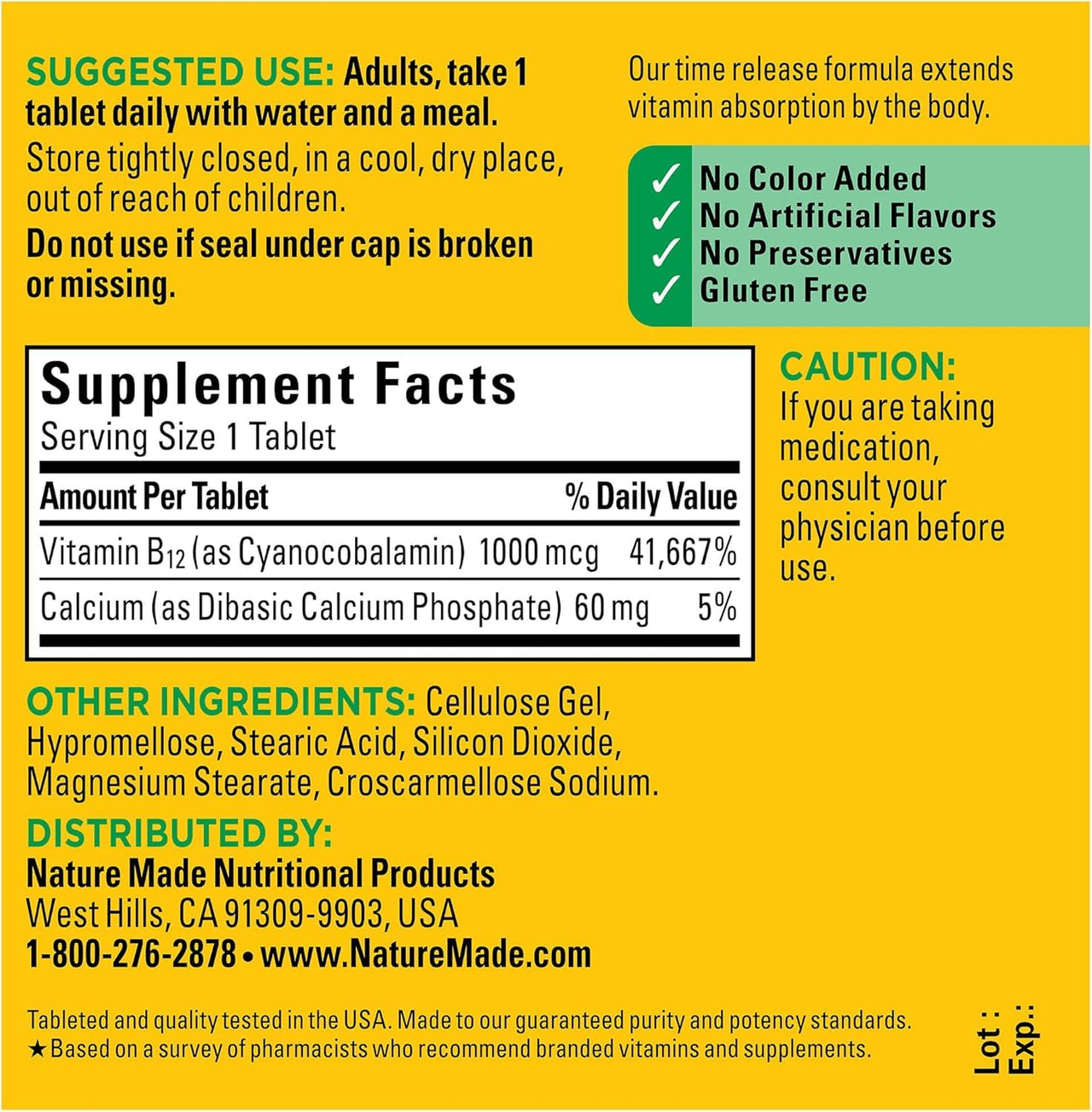 Nature Made Vitamin B12 1000 mcg, Dietary Supplement For Energy Metabolism Support, 75 Time Release Tablets, 75 Day Supply