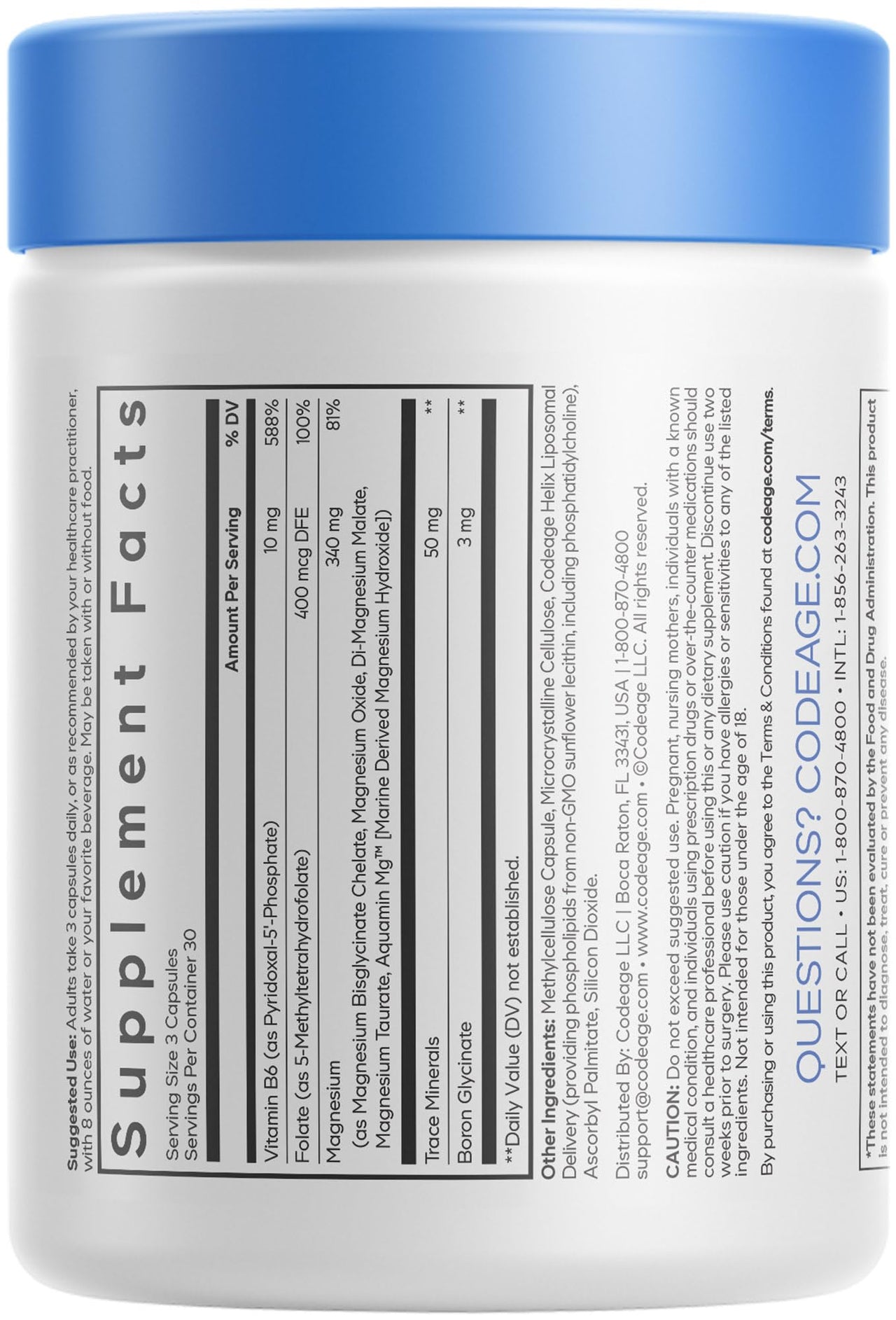 Codeage Liposomal Multi Magnesium Supplement - Magnesium Complex, 5 Forms - Glycinate, Malate, Taurate, Oxide, Hydroxide - Vitamin B6, Folate, Boron - Non-GMO - 90 Capsules