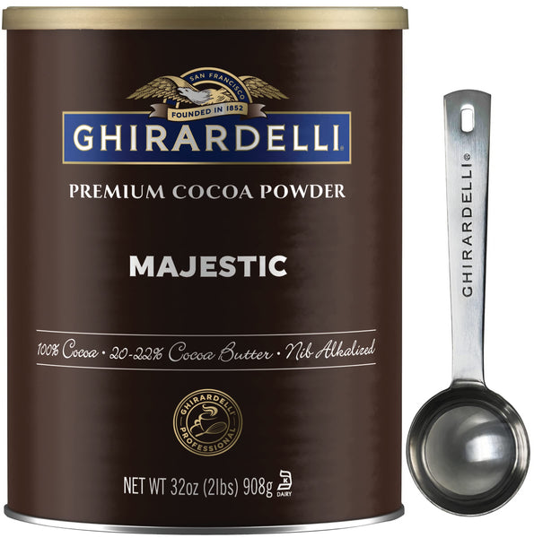 Ghirardelli Majestic Premium Cocoa Powder, 32 Ounce Can with Ghirardelli Stamped Barista Spoon