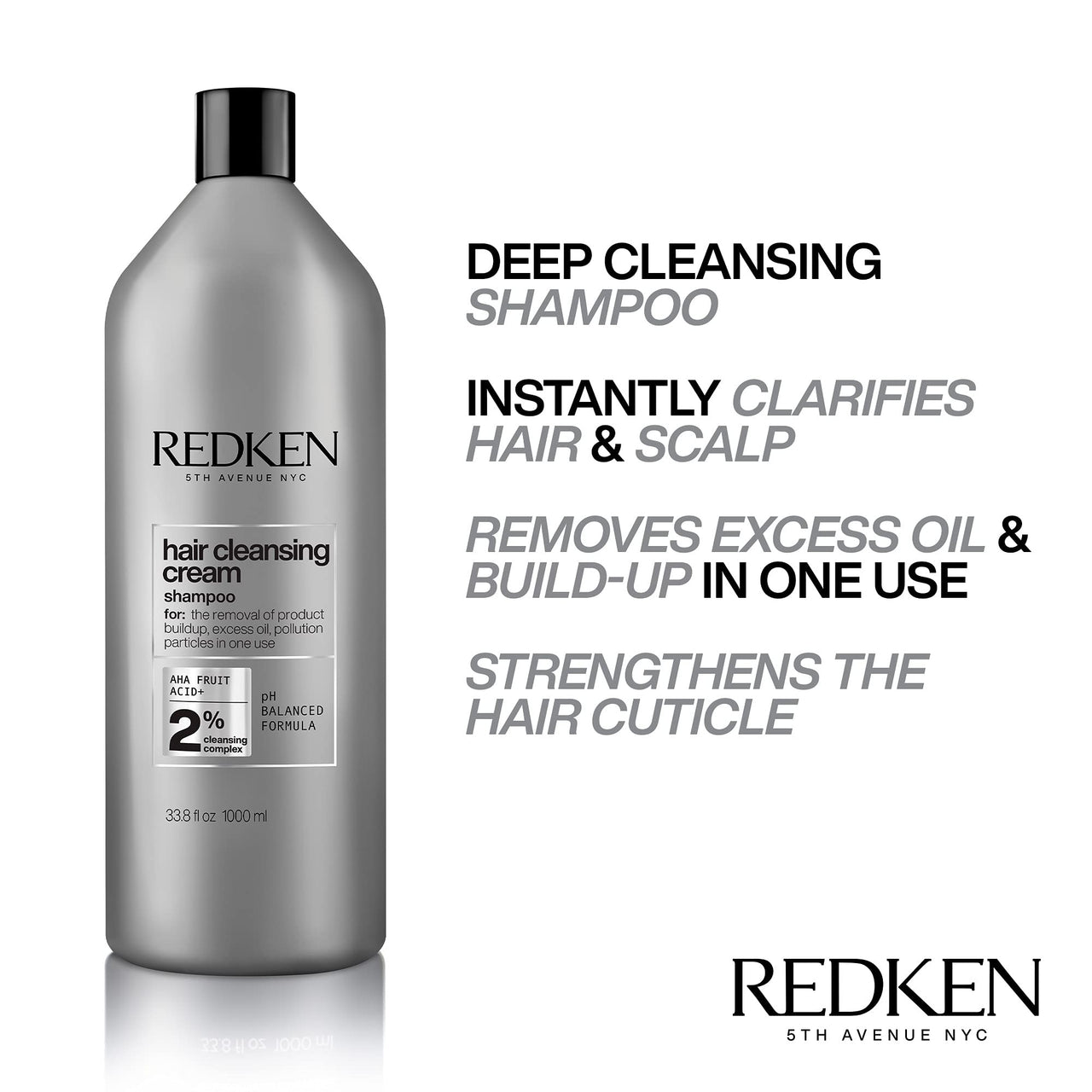 Redken Hair Cleansing Cream Clarifying Shampoo | For All Hair Types | Removes Buildup & Strengthens Hair Cuticle | 33.8 Fl Oz