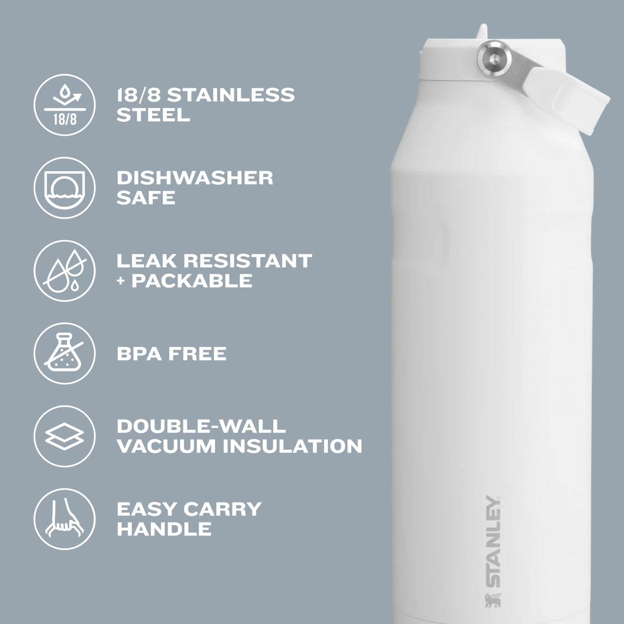 STANLEY IceFlow Flip Straw Water Bottle 17 oz | Built-In Straw for Travel and Sports | Lightweight and Leak Resistant | Insulated Stainless Steel | BPA-Free | Polar