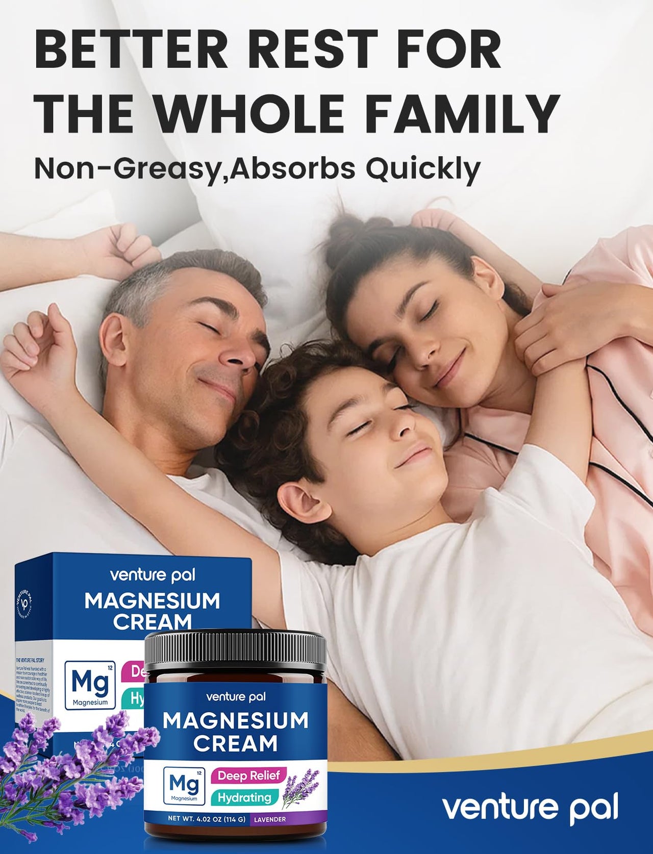 Venture Pal Magnesium Lotion, Topical Magnesium Cream, Leg & Muscle Comfort with Coconut Oil, Shea Butter & Hyaluronic Acid, Suitable for Kids